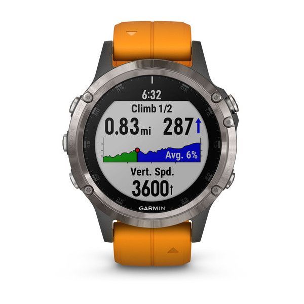 Мультиспортивний годинник Garmin Fenix 5 Plus Sapphire Titan w/Spark Orange Band 010-01988-05