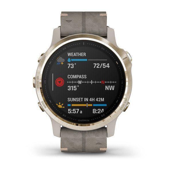 Спортивний годинник Garmin Fenix 6S Light Gold-tone with Shale Gray Leather Band 010-02159-40