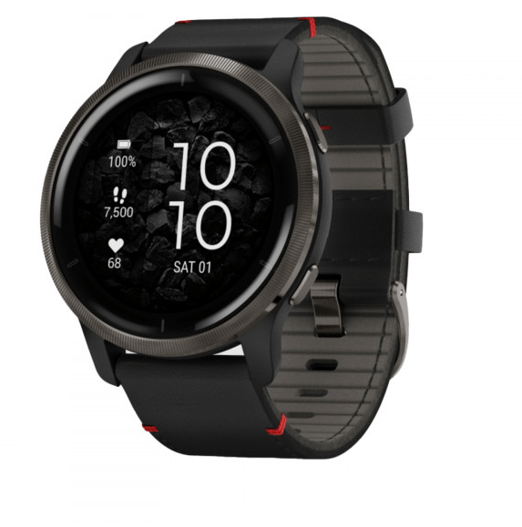 Спортивний годинник Garmin Venu 2 Slate with Black Leather Band 010-02430-21