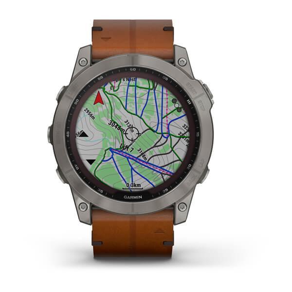 Спортивний годинник Garmin Fenix 7X Sapphire Solar Titanium з коричневим шкіряним ремінцем 010-02541-19