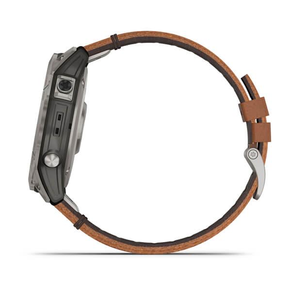 Спортивний годинник Garmin Fenix 7X Sapphire Solar Titanium з коричневим шкіряним ремінцем 010-02541-19