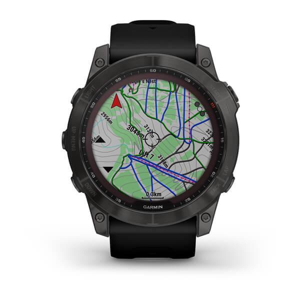Спортивний годинник Garmin Fenix 7X Sapphire Solar Carbon Gray DLC Titanium з силіконовим ремінцем 010-02541-11
