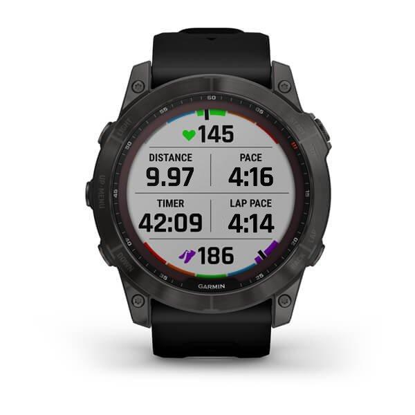 Спортивний годинник Garmin Fenix 7X Sapphire Solar Carbon Gray DLC Titanium з силіконовим ремінцем 010-02541-11
