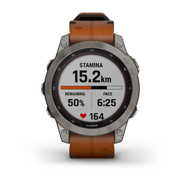 Спортивний годинник Garmin Fenix 7 Sapphire Solar Titanium з коричневим шкіряним ремінцем 010-02540-31