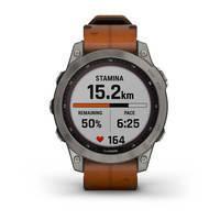Спортивний годинник Garmin Fenix 7 Sapphire Solar Titanium з коричневим шкіряним ремінцем 010-02540-31