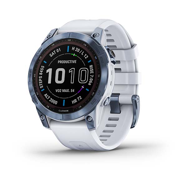 Спортивний годинник Garmin Fenix 7 Sapphire Solar Mineral Blue DLC Titanium з білим ремінцем 010-02540-25