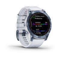 Спортивний годинник Garmin Fenix 7 Sapphire Solar Mineral Blue DLC Titanium з білим ремінцем 010-02540-25