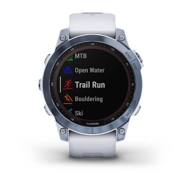 Спортивний годинник Garmin Fenix 7 Sapphire Solar Mineral Blue DLC Titanium з білим ремінцем 010-02540-25