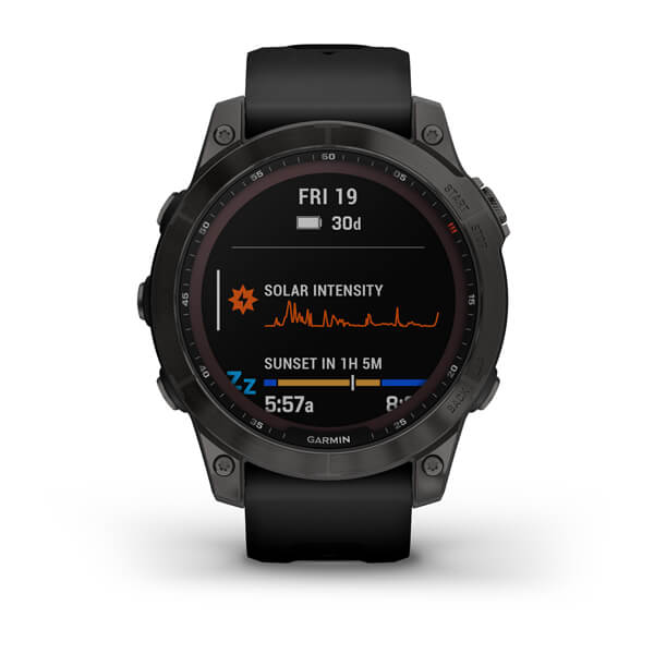 Спортивний годинник Garmin Fenix 7 Sapphire Solar Carbon Grey DLC Titanium з чорним ремінцем 010-02540-21