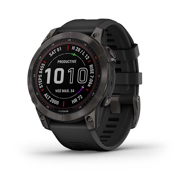 Спортивний годинник Garmin Fenix 7 Sapphire Solar Carbon Grey DLC Titanium з чорним ремінцем 010-02540-21