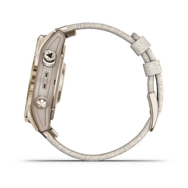Спортивний годинник Garmin Fenix 7S Sapphire Solar Cream Gold Titanium c кремовим нейлоновим ремінцем 010-02539-39