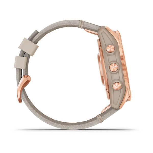 Спортивний годинник Garmin Fenix 7S Sapphire Solar Rose Gold Titanium з піщаним шкіряним ремінцем 010-02539-35
