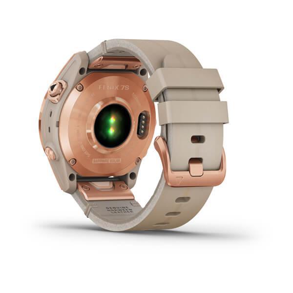 Спортивний годинник Garmin Fenix 7S Sapphire Solar Rose Gold Titanium з піщаним шкіряним ремінцем 010-02539-35