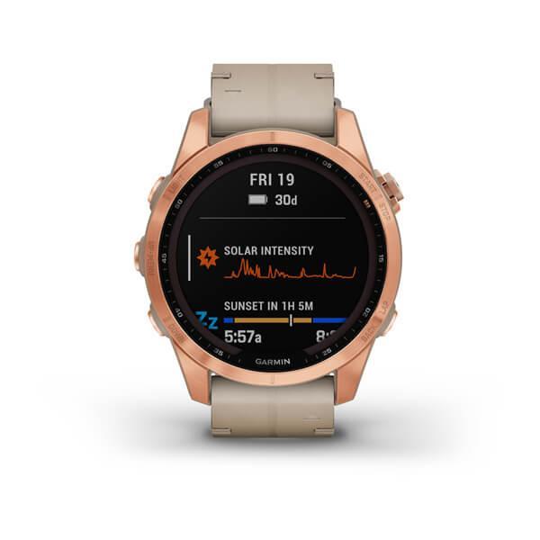 Спортивний годинник Garmin Fenix 7S Sapphire Solar Rose Gold Titanium з піщаним шкіряним ремінцем 010-02539-35
