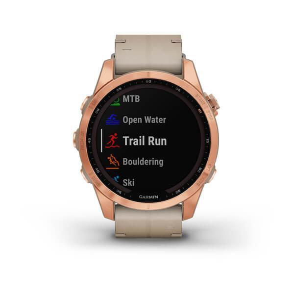 Спортивний годинник Garmin Fenix 7S Sapphire Solar Rose Gold Titanium з піщаним шкіряним ремінцем 010-02539-35