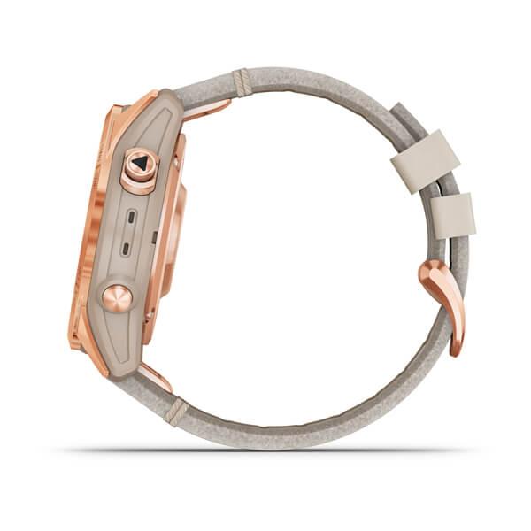 Спортивний годинник Garmin Fenix 7S Sapphire Solar Rose Gold Titanium з піщаним шкіряним ремінцем 010-02539-35
