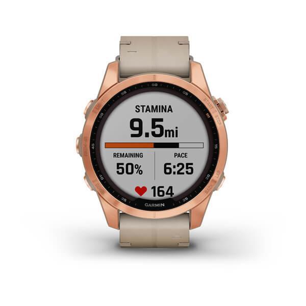 Спортивний годинник Garmin Fenix 7S Sapphire Solar Rose Gold Titanium з піщаним шкіряним ремінцем 010-02539-35