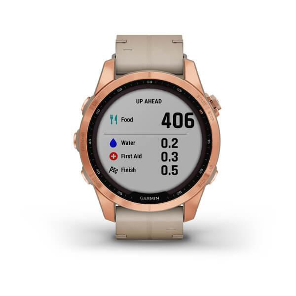 Спортивний годинник Garmin Fenix 7S Sapphire Solar Rose Gold Titanium з піщаним шкіряним ремінцем 010-02539-35