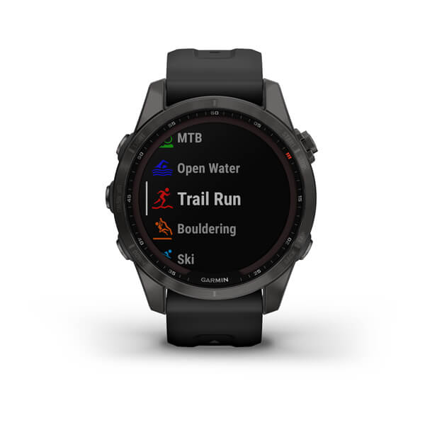 Спортивний годинник Garmin Fenix 7S Sapphire Solar Carbon Grey DLC Titanium з силіконовим ремінцем 010-02539-25