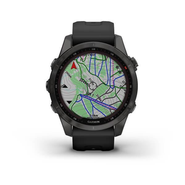 Спортивний годинник Garmin Fenix 7S Sapphire Solar Carbon Grey DLC Titanium з силіконовим ремінцем 010-02539-25