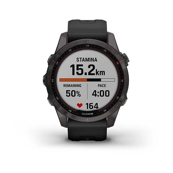 Спортивний годинник Garmin Fenix 7S Sapphire Solar Carbon Grey DLC Titanium з силіконовим ремінцем 010-02539-25