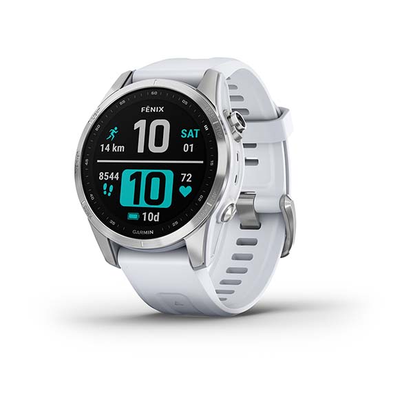 Спортивний годинник Garmin Fenix 7S Silver з білим силіконовим ремінцем 010-02539-03