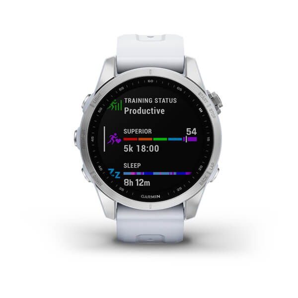 Спортивний годинник Garmin Fenix 7S Silver з білим силіконовим ремінцем 010-02539-03
