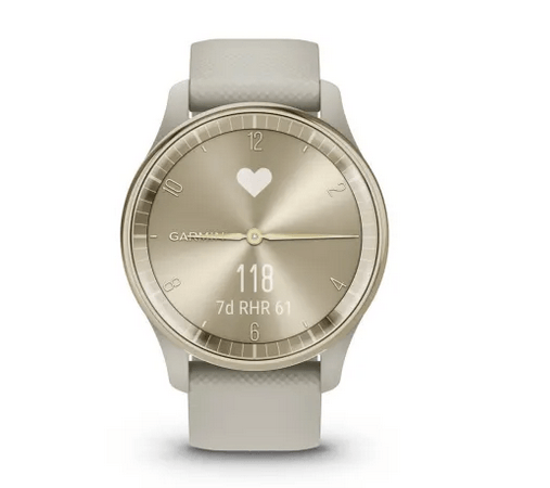 Гібридні смарт-годинник Garmin vivomove Trend Cream Gold з силіконовим ремінцем 010-02665-02