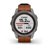 Спортивний годинник Garmin Fenix 7 Pro Sapphire Solar Edition Titanium з коричневим шкіряним ремінцем 010-02777-30