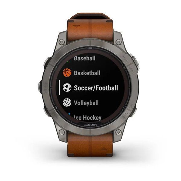Спортивний годинник Garmin Fenix 7 Pro Sapphire Solar Edition Titanium з коричневим шкіряним ремінцем 010-02777-30