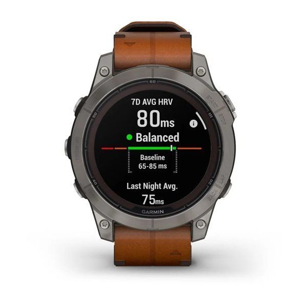 Спортивний годинник Garmin Fenix 7 Pro Sapphire Solar Edition Titanium з коричневим шкіряним ремінцем 010-02777-30
