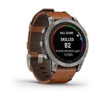 Спортивний годинник Garmin Fenix 7 Pro Sapphire Solar Edition Titanium з коричневим шкіряним ремінцем 010-02777-30