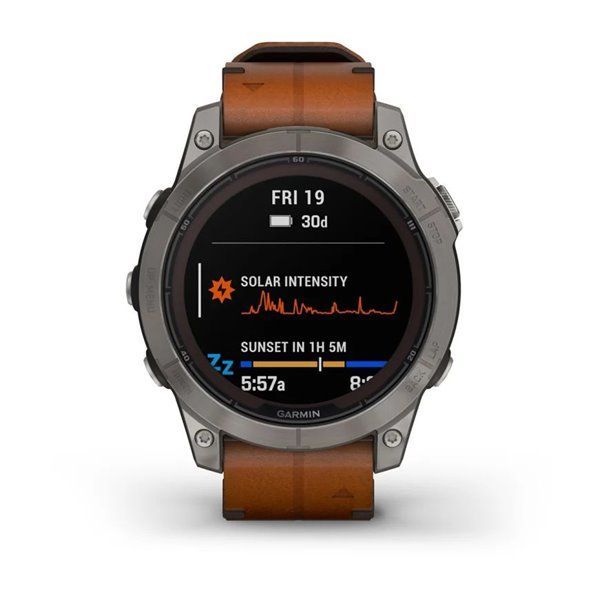 Спортивний годинник Garmin Fenix 7 Pro Sapphire Solar Edition Titanium з коричневим шкіряним ремінцем 010-02777-30