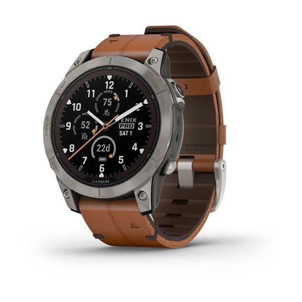 Спортивний годинник Garmin Fenix 7 Pro Sapphire Solar Edition Titanium з коричневим шкіряним ремінцем 010-02777-30