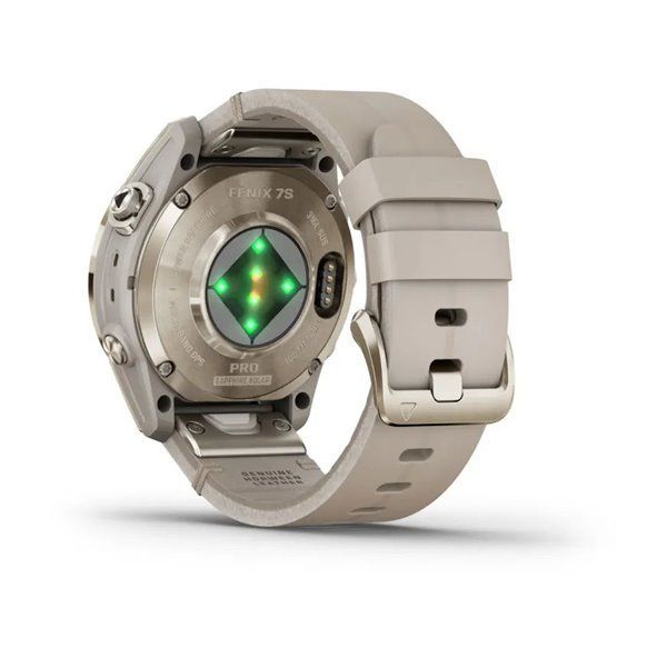 Спортивний годинник Garmin Fenix 7S Pro Sapphire Solar Edition Soft Gold з піщаним шкіряним ремінцем 010-02776-30