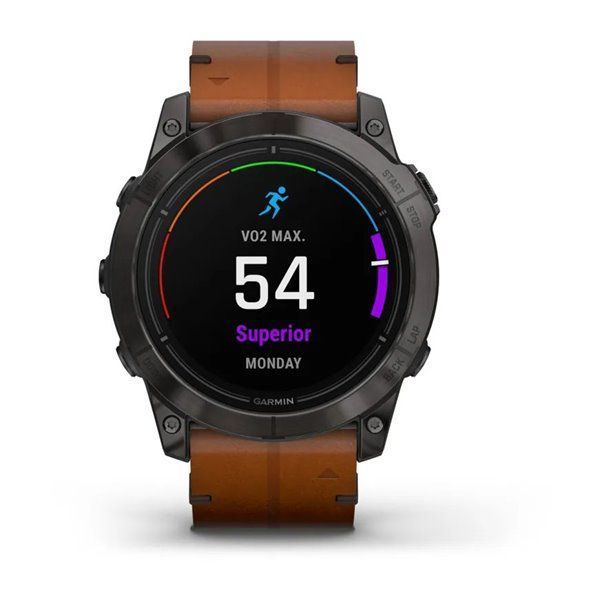 Спортивний годинник Garmin Epix Pro Gen 2 Sapphire Edition Carbon Gray DLC Titanium з коричневим шкіряним ремінцем 010-02804-30