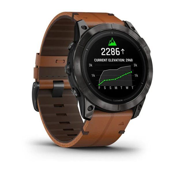 Спортивний годинник Garmin Epix Pro Gen 2 Sapphire Edition Carbon Gray DLC Titanium з коричневим шкіряним ремінцем 010-02804-30