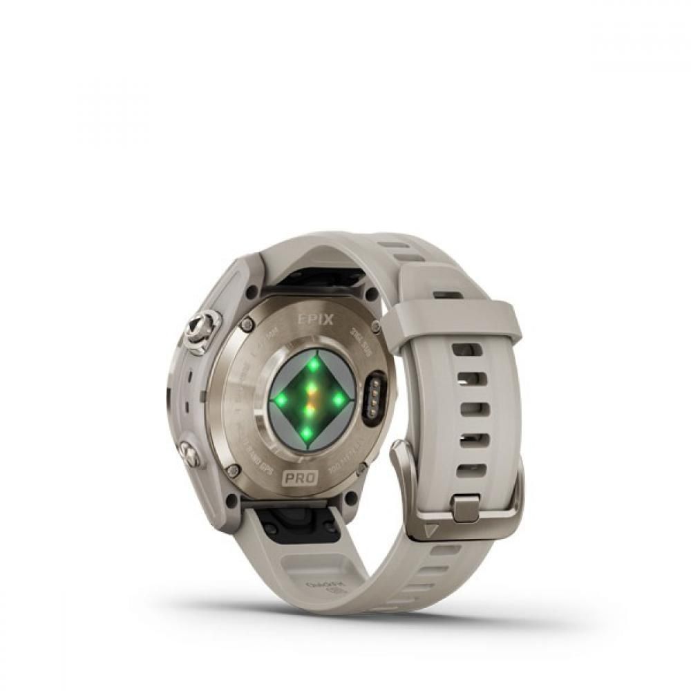 Спортивний годинник Garmin Epix Pro Gen 2 Sapphire Edition (42мм) Soft Gold з силіконовим пісочним ремінцем 010-02802-11