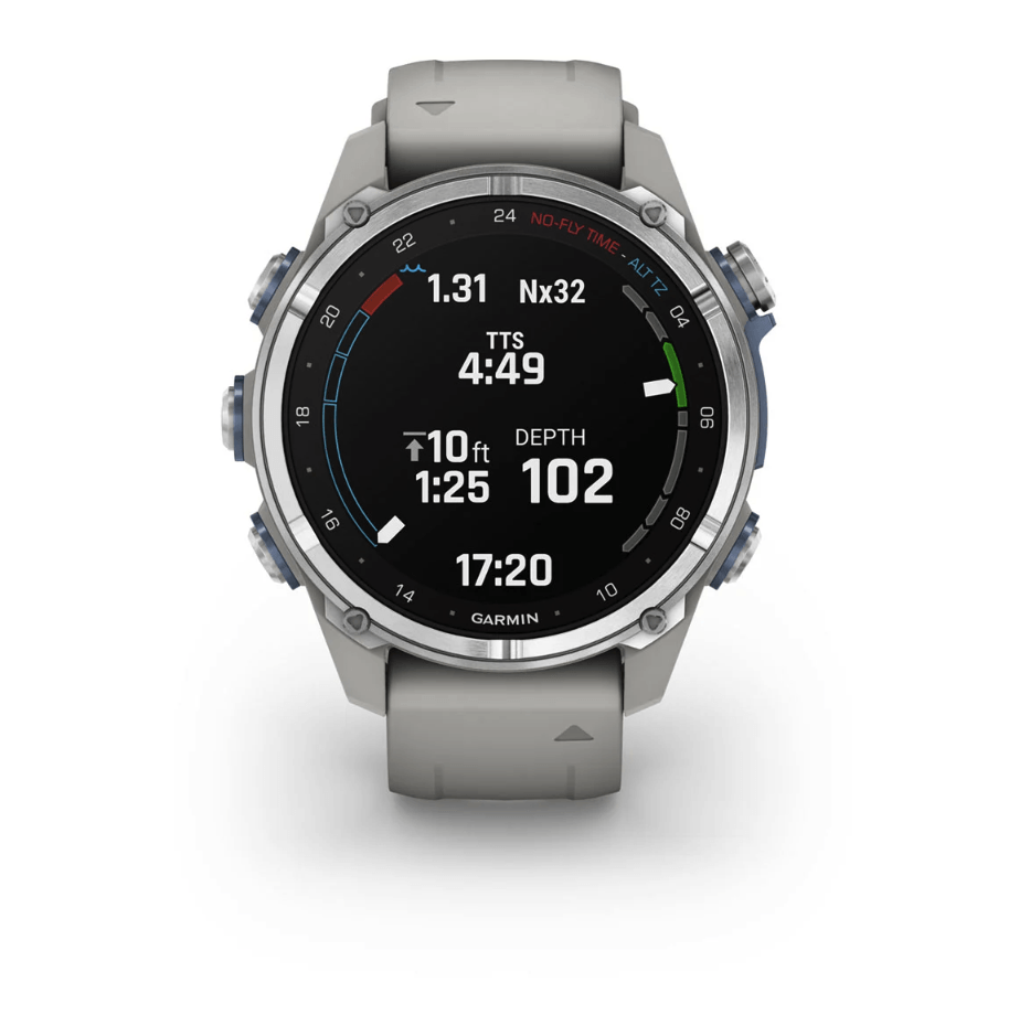 Спортивний годинник Garmin Descent Mk3 (43мм) Stainless Steel with Fog Gray з силіконовим ремінцем 010-02753-04