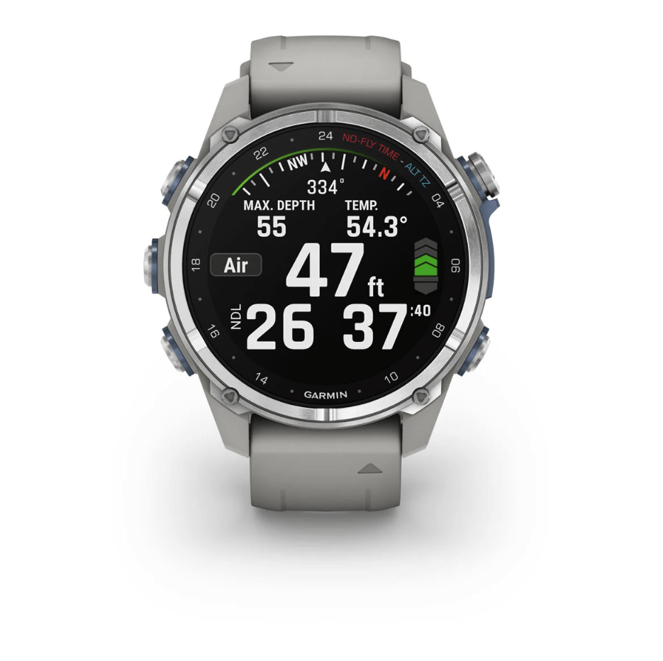 Спортивний годинник Garmin Descent Mk3 (43мм) Stainless Steel with Fog Gray з силіконовим ремінцем 010-02753-04
