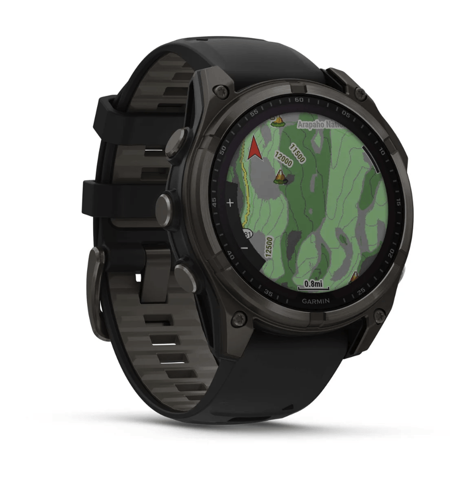 Спортивний годинник Garmin Fenix 8 Solar 47мм Sapphire Carbon Gray DLC Titanium з чорним силіконовим ремінцем 010-02906-11