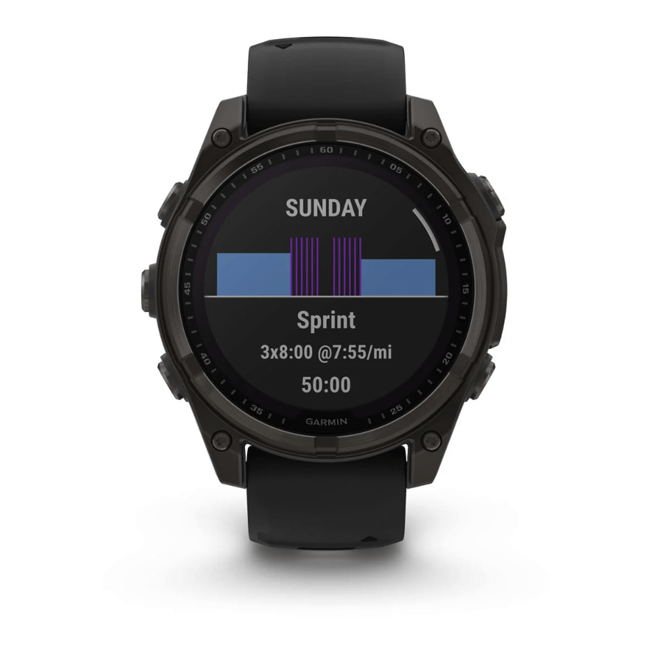 Спортивний годинник Garmin Fenix 8 Solar 47мм Sapphire Carbon Gray DLC Titanium з чорним силіконовим ремінцем 010-02906-11