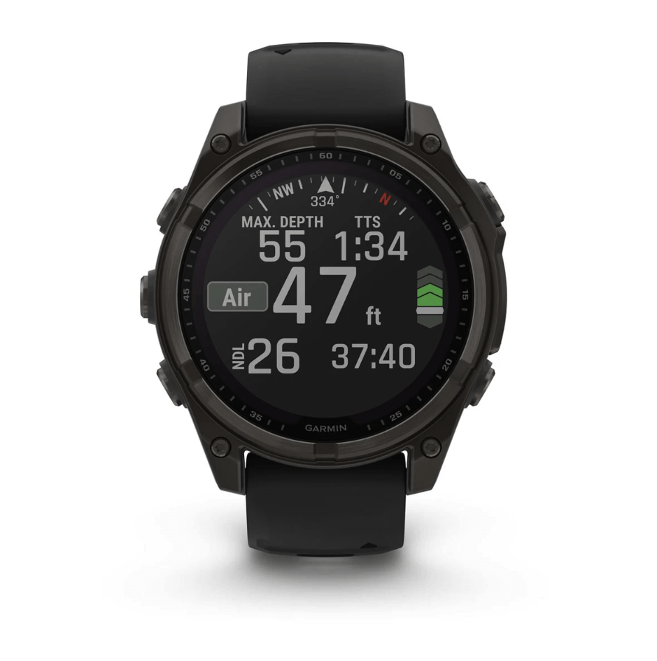 Спортивний годинник Garmin Fenix 8 Solar 47мм Sapphire Carbon Gray DLC Titanium з чорним силіконовим ремінцем 010-02906-11