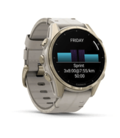 Спортивний годинник Garmin Fenix 8 Amoled 43мм Sapphire Soft Gold з піщаним шкіряним ремінцем 010-02903-40