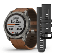 Спортивний годинник Garmin Fenix 8 Amoled 51мм Sapphire Carbon Grey з коричневим шкіряним ремінцем 010-02905-40