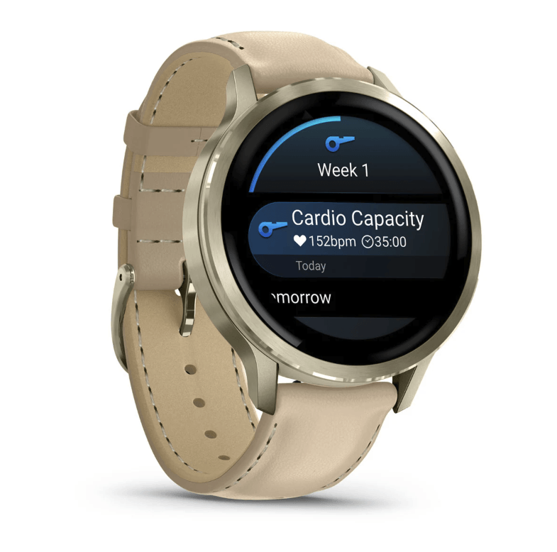 Спортивний годинник Garmin Venu 4 41мм Lunar Gold із шкіряним ремінцем 010-03013-03