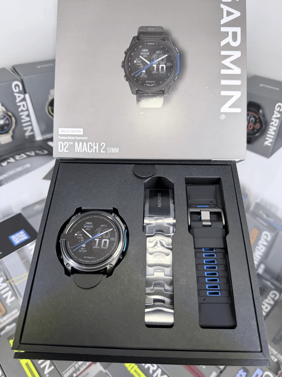 Авіаційний годинник Garmin D2 Mach 2 51мм Carbon Gray DLC Titanium із вентильованим титановим браслетом 010-02905-31 