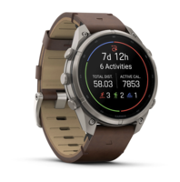 Спортивний годинник Garmin Fenix 9 Pro Amoled inReach 47 мм Titanium із шкіряним ремінцем 010-04336-41