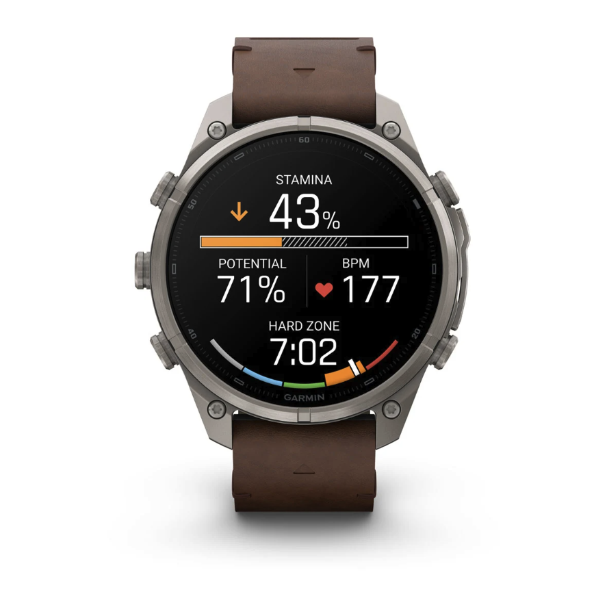 Спортивний годинник Garmin Fenix 9 Pro Amoled inReach 47 мм Titanium із шкіряним ремінцем 010-04336-41