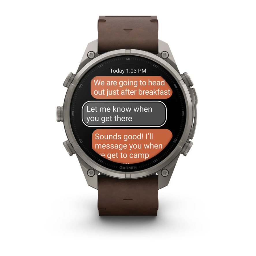 Спортивний годинник Garmin Fenix 9 Pro Amoled inReach 47 мм Titanium із шкіряним ремінцем 010-04336-41